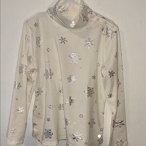 Talbots Cream Top with Silver Snowflake Accents